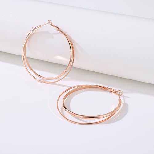 Gacimy Criss Cross Hoop Earrings for Women, 14K Gold Plated Hoops - color: Rose Gold, size: 50mm