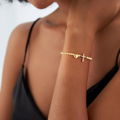 Turandoss Gold Cross Bracelet for Women Heart Beaded Bracelet Faith Jewelry - color: CZ Cross Bracelet
