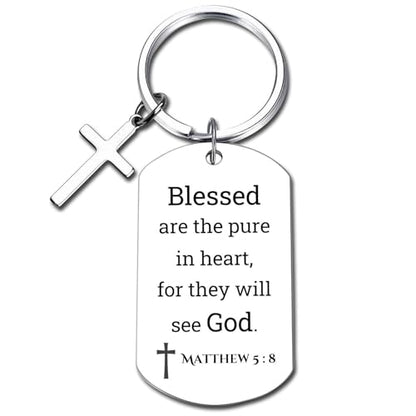 GiftYou Inspirational Scripture Metal Key Chains with Cross Pendant - Bible Verse Keychain Religious Gift for Christian - color: Matthew 5:8