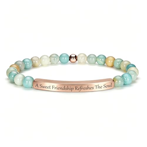 Inspirational Christian Bracelet for Women, 18K Gold Plated Bible Verse Jewelry with Amazonite Beads, Religious Faith Gift for Mom, Daughter, Sister, Friend - color: A Sweet Friendship Refreshes The Soul-Amazonite Rose Gold