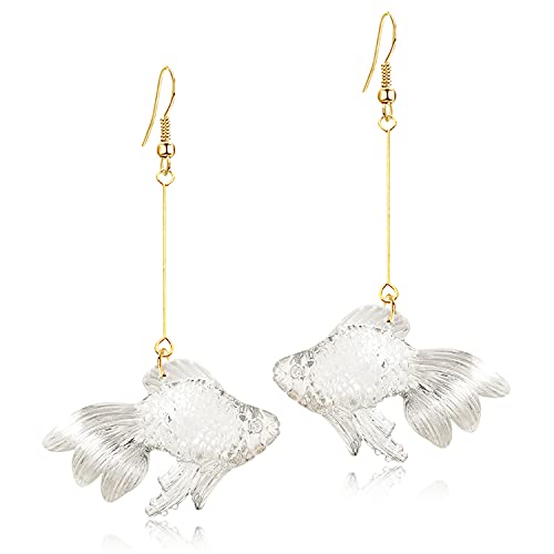 Funny Cute Long Transparent Resin Goldfish Dangle Drop Earrings Creative Chic Personalized Simulation Fish Earrings for Women Statement Jewelry Gifts - color: White