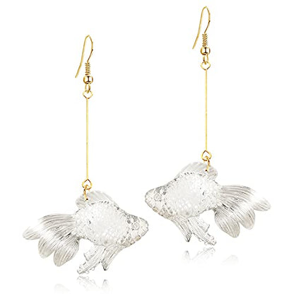 Funny Cute Long Transparent Resin Goldfish Dangle Drop Earrings Creative Chic Personalized Simulation Fish Earrings for Women Statement Jewelry Gifts - color: White