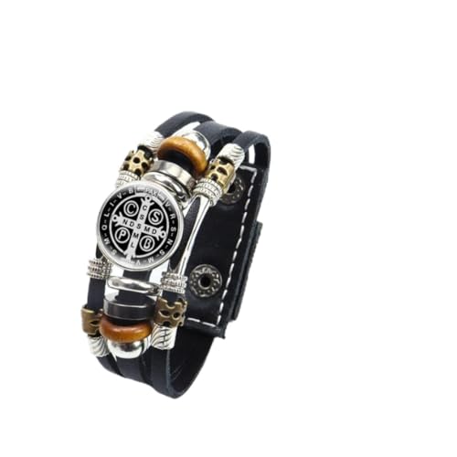 925 Sterling Silver San Benito Bracelet For Men - Luminous St Benedict Bracelets Leather Catholic San Benito Snap Button Bangles Multilayer Wristband, Rosario De San Benito, Pulseras De San Benito - color: 10 - San Benito Bracelet