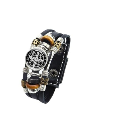 925 Sterling Silver San Benito Bracelet For Men - Luminous St Benedict Bracelets Leather Catholic San Benito Snap Button Bangles Multilayer Wristband, Rosario De San Benito, Pulseras De San Benito - color: 10 - San Benito Bracelet