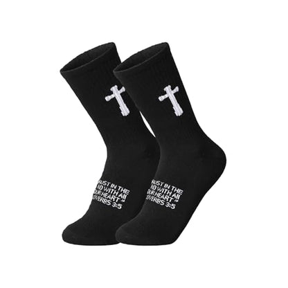 Unisex Cross Socks,Gifts for Christian On Easter and Christmas - color: Proverbs 3:5 - Black