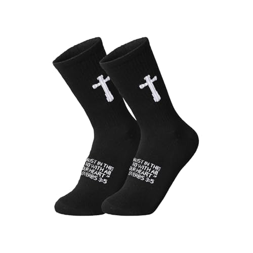Unisex Cross Socks,Gifts for Christian On Easter and Christmas - color: Proverbs 3:5 - Black