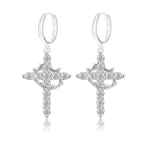 Crystal Cross Hoop Earrings Women, Gold Plated - color: silver
