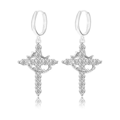 Crystal Cross Hoop Earrings Women, Gold Plated - color: silver