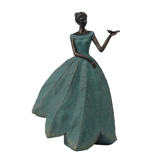 Guichifun Fairy Statue Leaf Angel Girls with Dragonfly 7.4 x 5.25 x 12 Inch - color: Green-dragonfly, size: Large