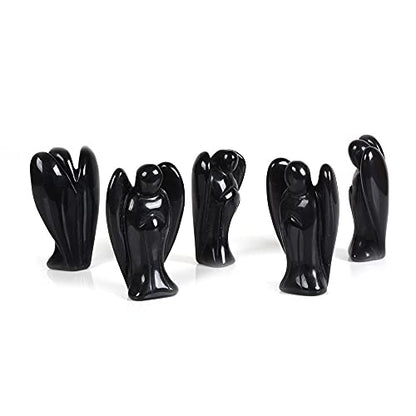 Justinstones Carved Black Obsidian Gemstone Peace Angel Pocket Guardian Angel Healing Statue 2 inch - color: Black Obsidian
