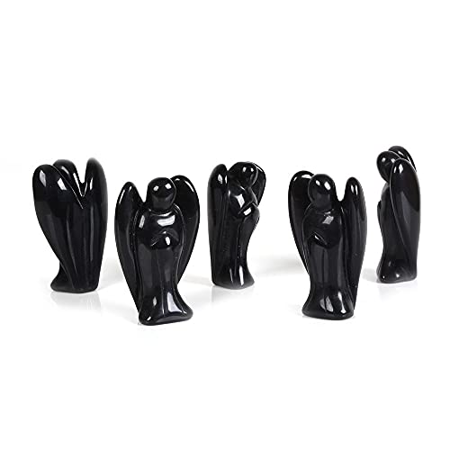 Justinstones Carved Black Obsidian Gemstone Peace Angel Pocket Guardian Angel Healing Statue 2 inch - color: Black Obsidian