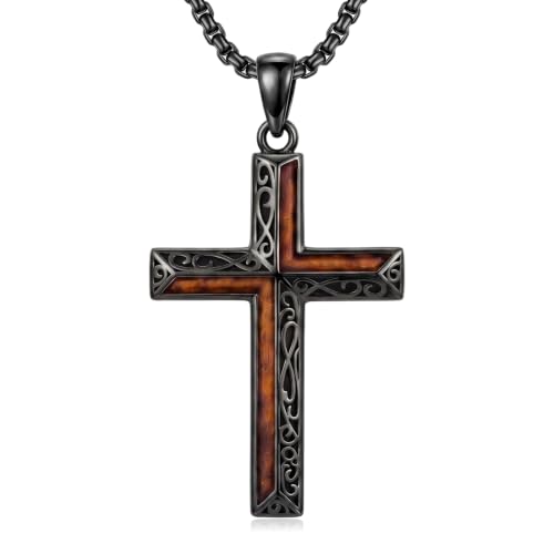 14K Gold Plated Cross Pendant Necklace Christian Jewelry Religious Gift - color: A11-Cross Black Wood