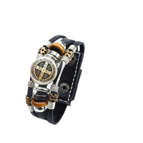 925 Sterling Silver San Benito Bracelet For Men - Luminous St Benedict Bracelets Leather Catholic San Benito Snap Button Bangles Multilayer Wristband, Rosario De San Benito, Pulseras De San Benito - color: 7 - San Benito Bracelet