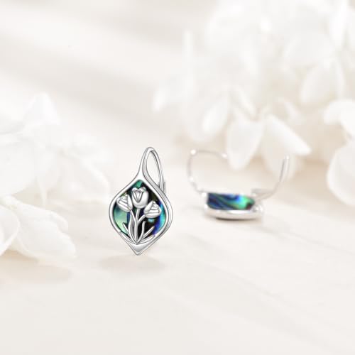 Celtic Trinity Knot Earrings for Women 925 Sterling Silver Triquetra Knot Leverback Abalone Shell Irish Jewelry Tree of Life Gift - style: tulip