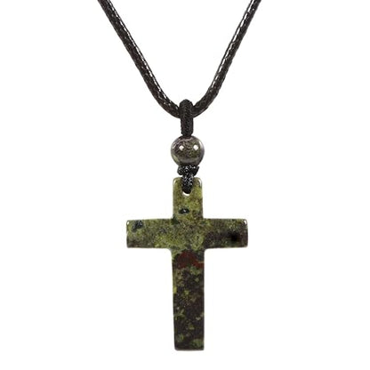 Justinstones Natural Gemstone Carved Cross Reiki Chakra Pendant Necklace 22 Inch - color: 30mm Dragon Blood Jasper