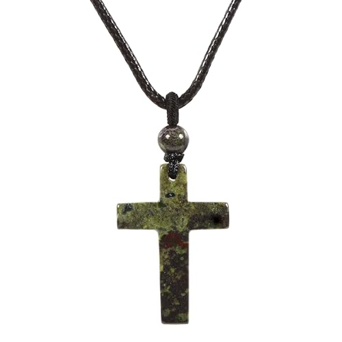 Justinstones Natural Gemstone Carved Cross Reiki Chakra Pendant Necklace 22 Inch - color: 30mm Dragon Blood Jasper
