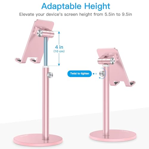 OMOTON CA04 Aluminum Tablet Phone Stand, Adjustable Desk Stand Rose Gold - color: rose gold