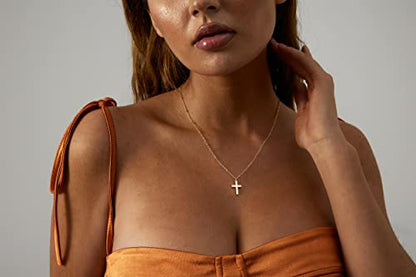 VIROMY Gold Cross Necklace for Women 14K Gold Plated Cute Sidways Cross Pendant Choker Necklaces Simple Trendy Everyday Jewelry for Women - style: Beaded Cross-42CM-Gold