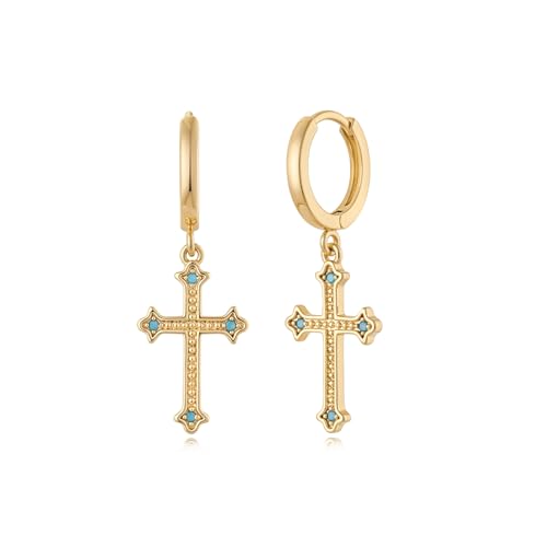MYEARS Women Earrings Gold Huggie Hoop Dangle Drop 14K Gold Plated Small Simple Hypoallergenic Everyday Jewelry - style: Poker Cross