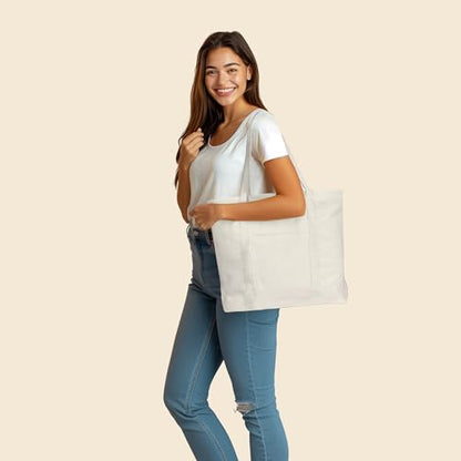 22" Heavy Duty Cotton Canvas Tote Bag (Zippered) - color: Natural