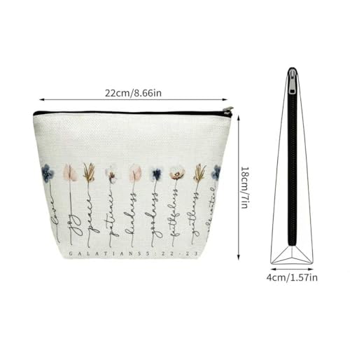 1 Pcs Christian Themed Makeup Bag (8.66x7x1.57 in) Cosmetic Pouch Printed with Bible Verses Exquisite Floral Pattern Thoughtful Positive Energy Gift for Women (B) - color: B