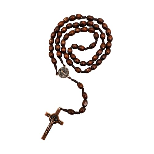 Bovemee Saint Benedict Medal Prayer Pocket Rosary Catholic Brown Wood Beads with Medalla de san benitol and Crucifix, 9 Inch - color: Brown Benedict NK