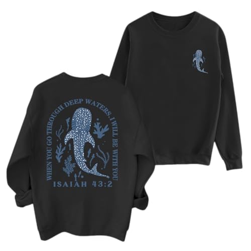 Sulayesh Christian Whale Shark Sweatshirts for Women Jesus God Bible Verse Hoodie Religious Faith Graphic Long Sleeve Shirts - color: Black, size: X-Large