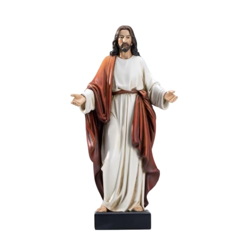 8 Inch Jesus Statue with Open Arms, Hand Painted Jesus Christ Figurine in Red Robe, Realistic Christian Religious Resin Home Décor - color: Red Robe, size: 8inch