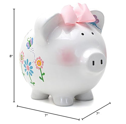 Child to Cherish Ceramic Piggy Bank for Girls, Flutter Flies - color: Flutter Flies