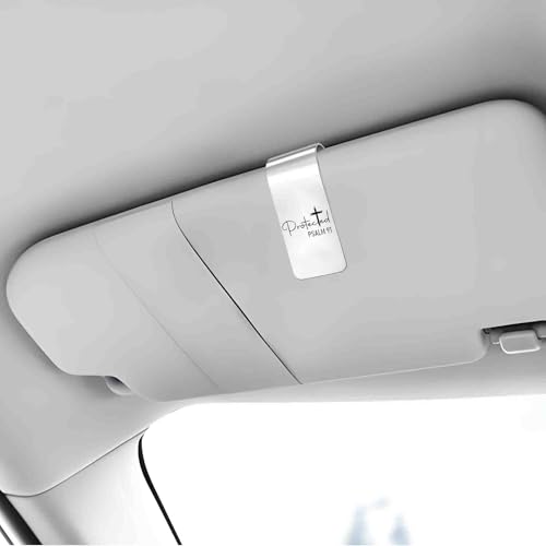 FEELMEM Protected Psalm 91 Stainless Steel Car Visor Clip Inspirational Bible Verse Gift Driving Safety Prayer Religious Gift