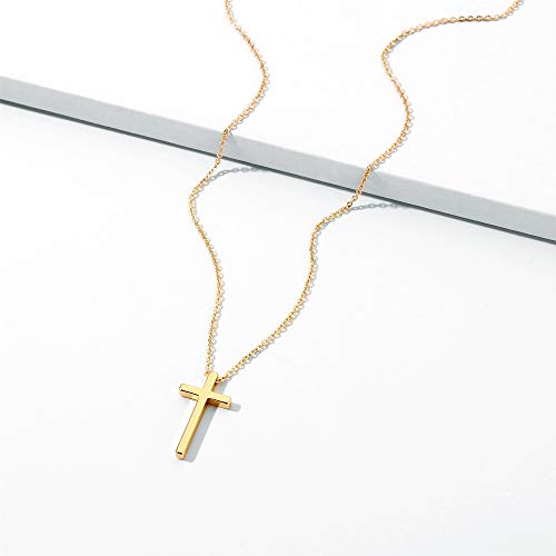 M MOOHAM Cross Necklace for Women Girls, Dainty 14K Gold Plated Cross Pendant Necklace Sideways Cross Choker Layered Necklaces for Women Girls - color: Cross Gold 0.51"×0.91"