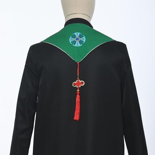 BLESSUME Priest Reversible Stole Embroidered Clergy Stole with Tassels Church Minister Pastor Wedding Shawls - color: White and Green