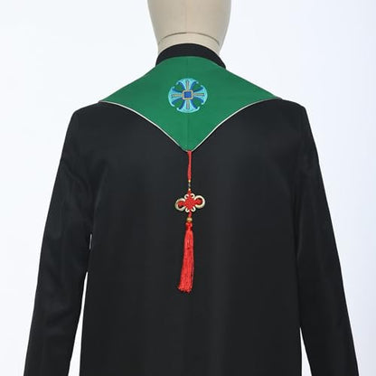 BLESSUME Priest Reversible Stole Embroidered Clergy Stole with Tassels Church Minister Pastor Wedding Shawls - color: White and Green