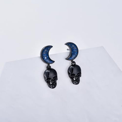 Black Dangle Drop Earrings 925 Sterling Silver Turquoise Earrings Jewelry Gifts for Women Men - style: Skull-Lapis Lazuli
