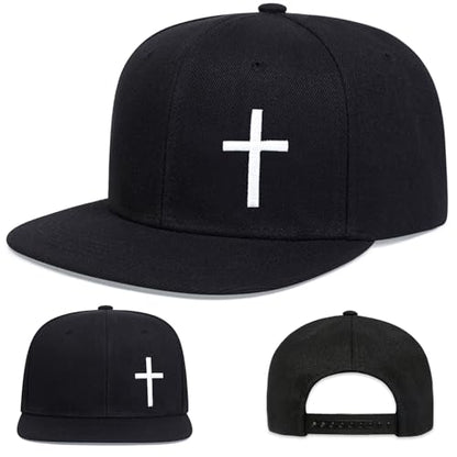 Embroidery Skull Skeleton Snapback Hats for Men Christian Jesus Cross Flat Bill Brim Hats for Men Fitted Baseball Hat Mens - color: Embroidered Cross