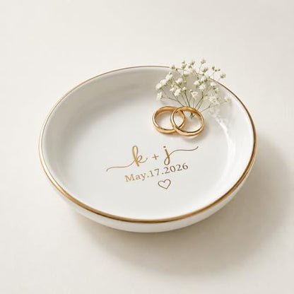 Personalized Jewelry Dish with Initials & Date, Custom Ring Dish for Engagement Rings, Bridesmaid Gifts, Bridal Shower Wedding Gift for Bride, Birthday Graduation Gift for Her Mom - color: Engagement Ring Dish