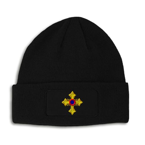 Patch Beanie Ornate Cross God Jesus Christ Christian Skull Cap Hats for Men & Women Winter One Size - color: Black Design Only