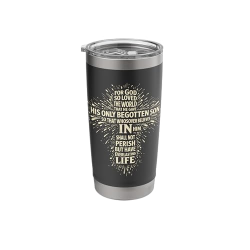 For God So Loved The World Word Cloud Bible Verse Cross Stainless Steel Insulated Tumbler
