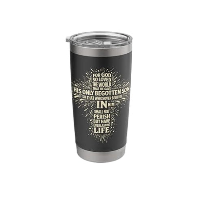 For God So Loved The World Word Cloud Bible Verse Cross Stainless Steel Insulated Tumbler