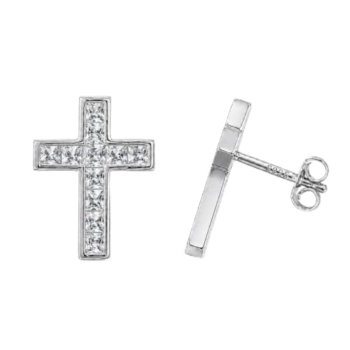 Dainty Cross Stud Earrings for Women, S925 Silver posts gold plated - color: White Gold