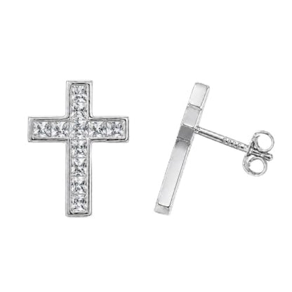 Dainty Cross Stud Earrings for Women, S925 Silver posts gold plated - color: White Gold
