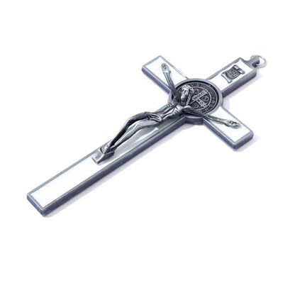 KOMI 7.5" Metal Crucifix Wall Cross with White Enamel Catholic Jesus Cross - color: White-Silver