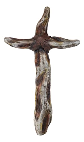 Ebros Gift 16" Tall Rustic Country Western Faux Distressed Wood Trunk Rugged Wall Cross Decor Plaque Christian Catholic Decorative Accent Crucifix Or Crosses
