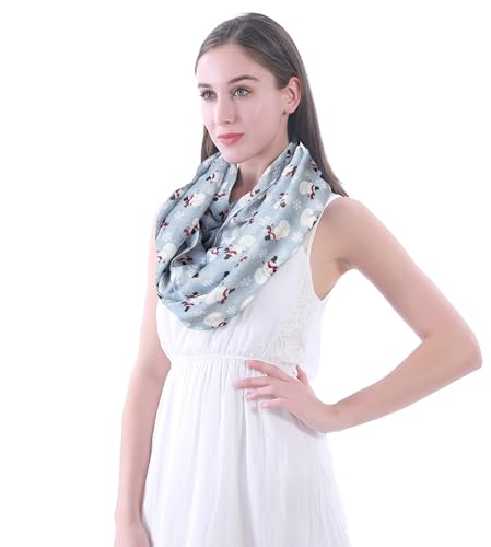 Lina & Lily Holiday Christmas Pattern Print Women's Infinity Scarf Lightweight - color: Light Blue, Snowman