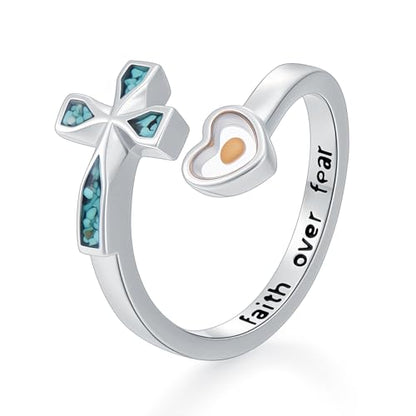 Cross Rings 925 Sterling Silver for Women Christian Religious Jewelry Faith Gifts for Mom Wife Girlfriend Her - color: White-9