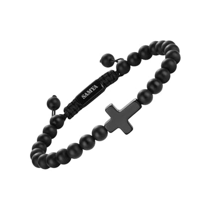 SAMYA Mens Beaded Bracelet, Black Onyx Cross Bracelet - style: No Card-Matte Onyx