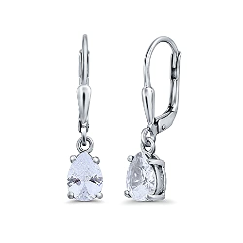 Teardrop Bridal Dangling Leverback Earrings Pear Cubic Zirconia 925 Sterling Silver - color: Simulated Cubic Zirconia