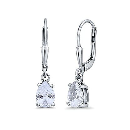 Teardrop Bridal Dangling Leverback Earrings Pear Cubic Zirconia 925 Sterling Silver - color: Simulated Cubic Zirconia