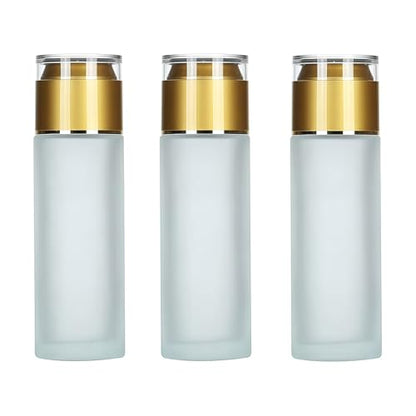 QUUPY 3Pack 50ml / 1.7 fl oz Empty Clear Frosted Glass Refillable Pump Bottles - Portable Travel Dispenser Containers for Lotion Cream Gel Foundation - size: 50ml