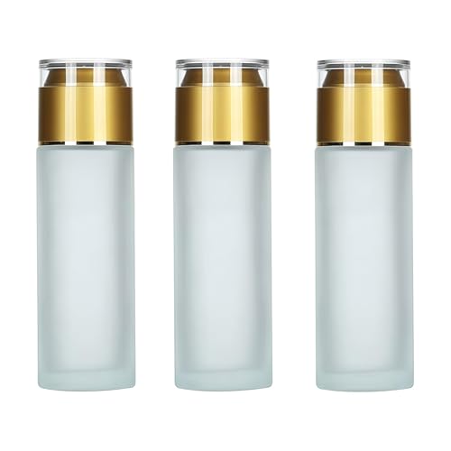 QUUPY 3Pack 50ml / 1.7 fl oz Empty Clear Frosted Glass Refillable Pump Bottles - Portable Travel Dispenser Containers for Lotion Cream Gel Foundation - size: 50ml